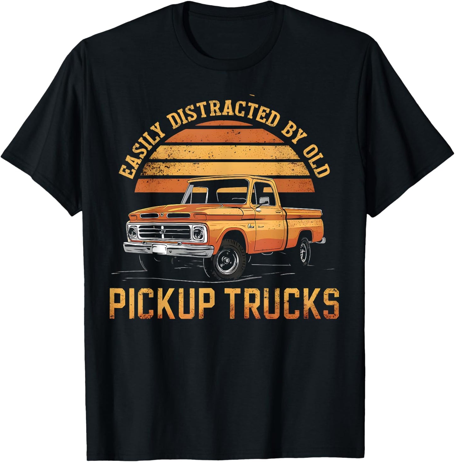 Easily Distracted By Old Pickup Trucks Funny Trucker T-Shirt - T-Shirt | Black