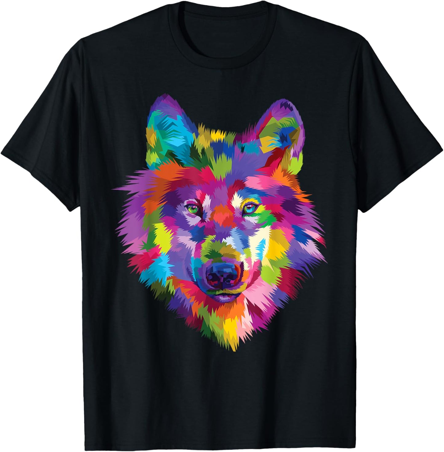 Wild Rainbow Wolf Vibrant Wilderness Canine Alpha Dog T-Shirt - T-Shirt | Black