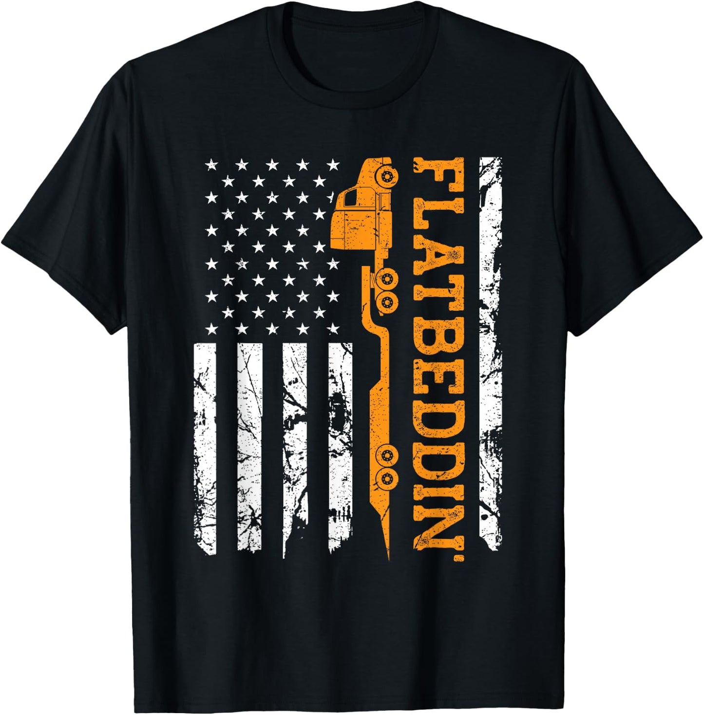 American Flag Flatbed Truck, Patriotic Flatbed Trucker T-Shirt - T-Shirt | Black