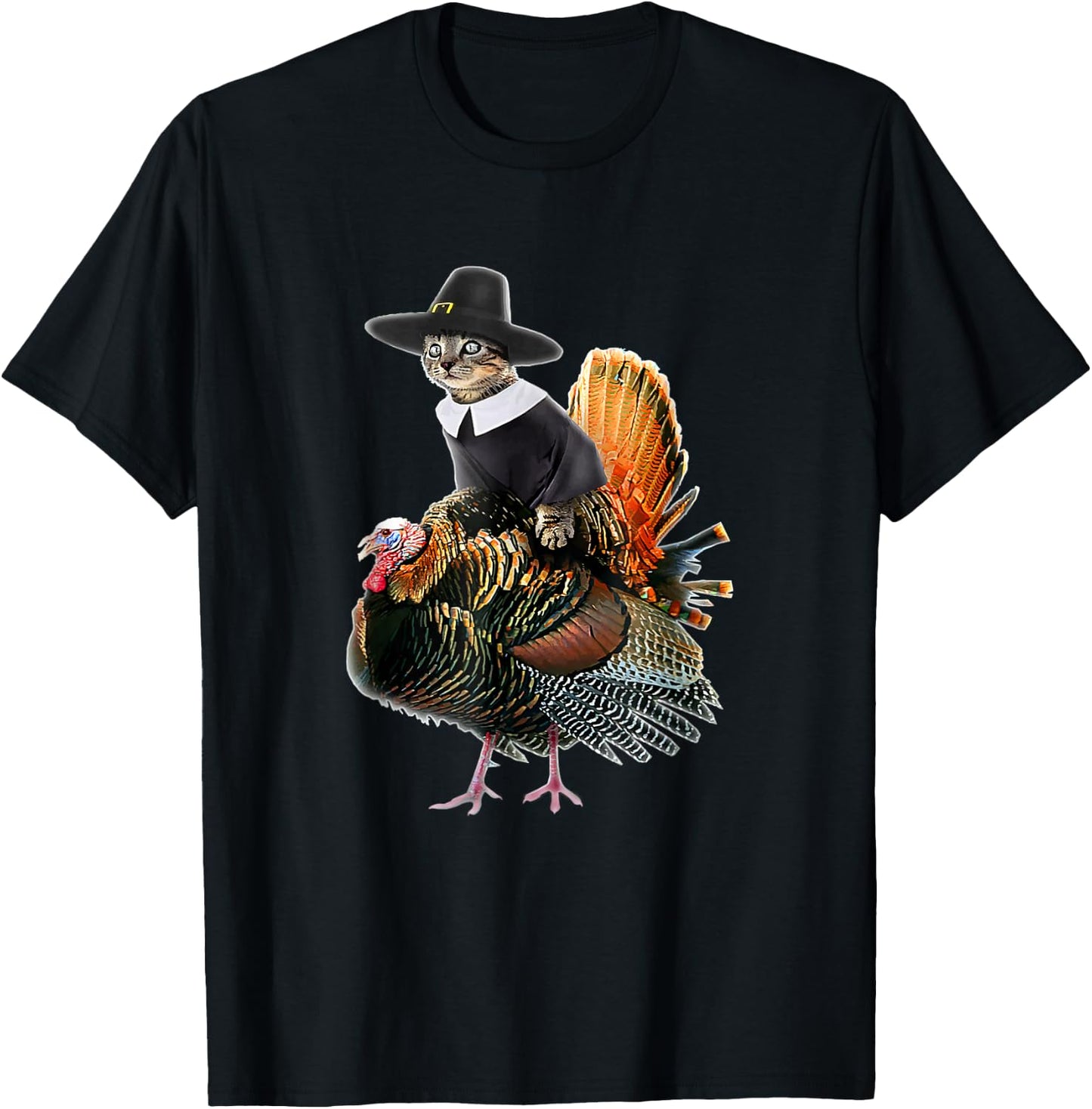Thanksgiving Cat Pilgrim Costume Thanksgiving Turkey T-Shirt - T-Shirt | Black