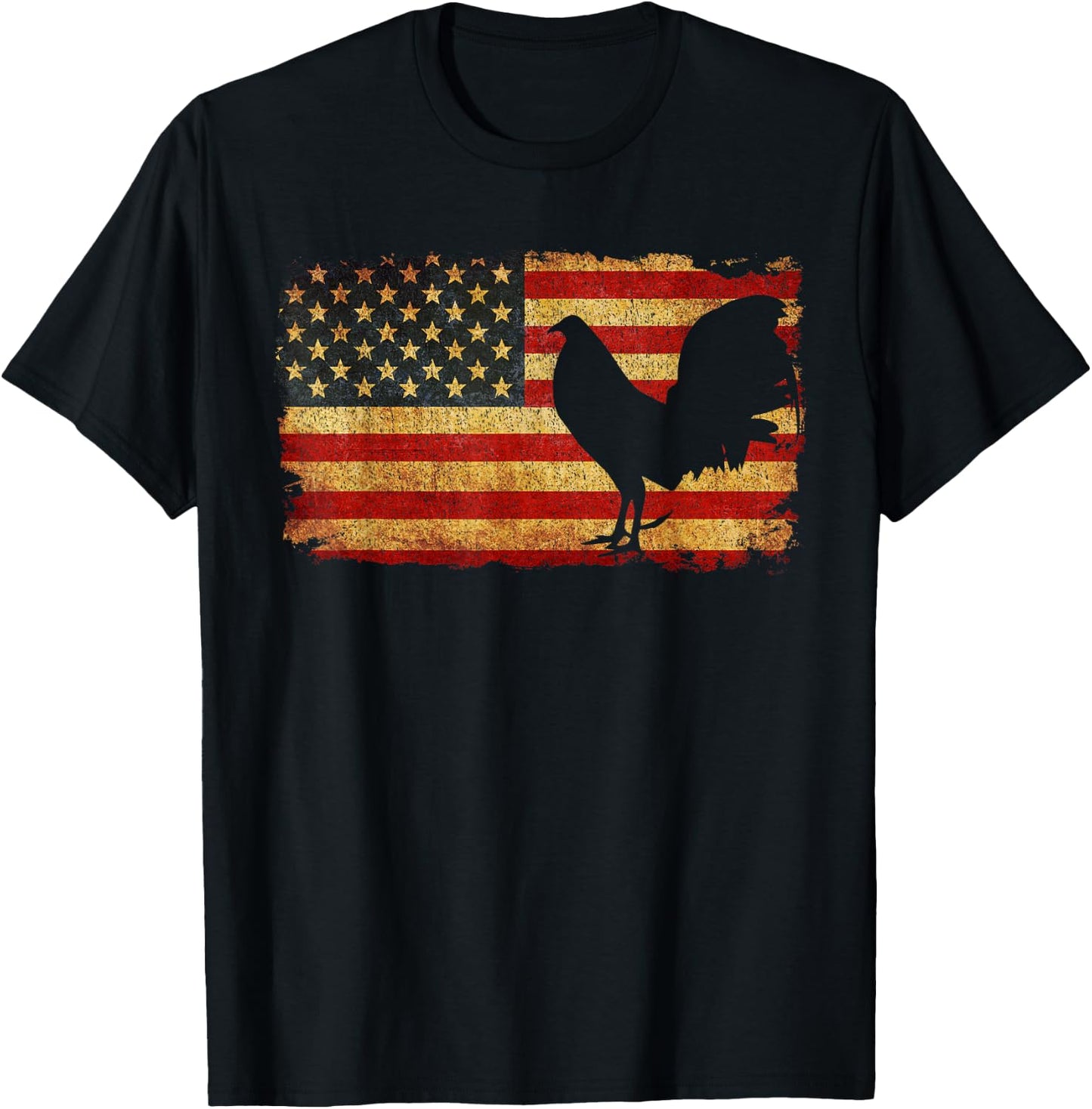 Vintage US Flag Cock Fight T Shirt T-Shirt - T-Shirt | Black