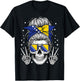 Bosnia and Herzegovina Flag Skull Messy Bun Bosnian Girl T-Shirt - T-Shirt | Black