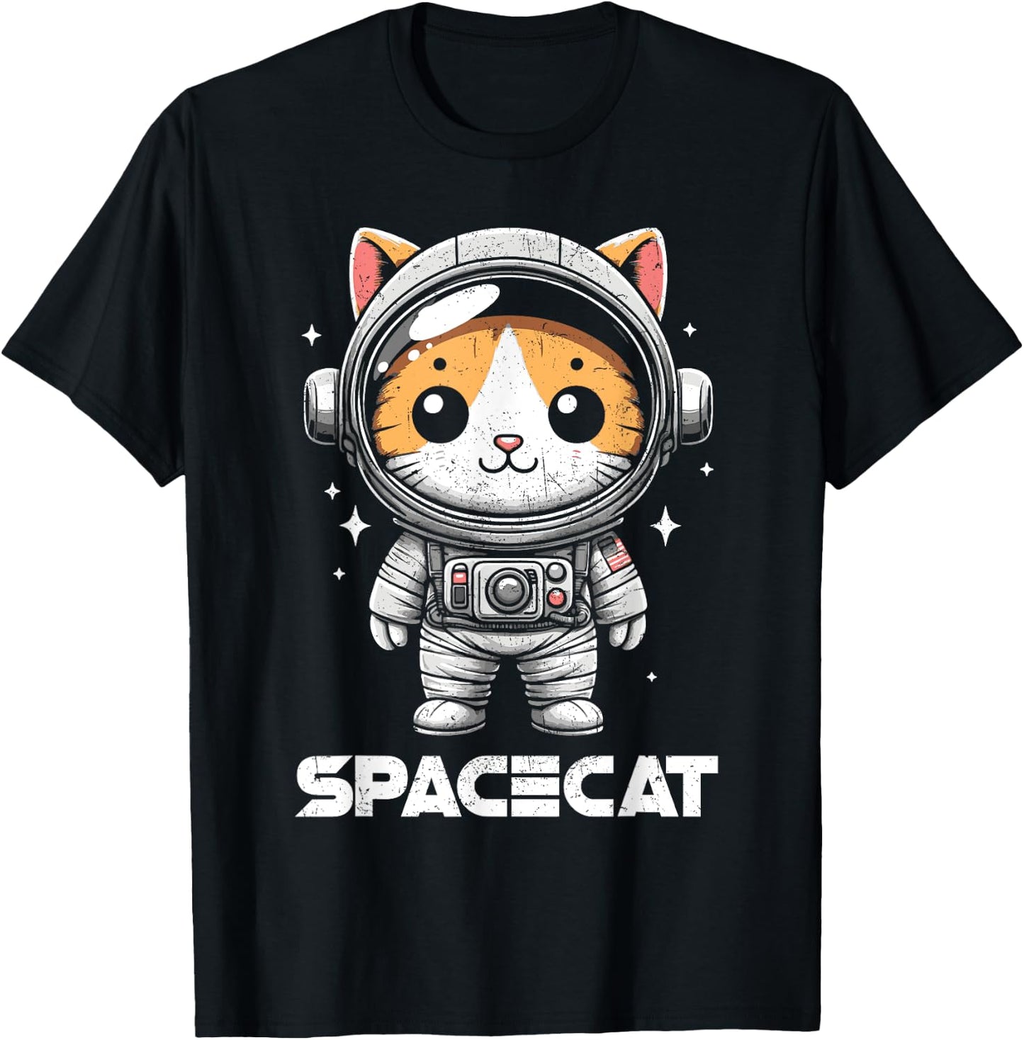 Spacecat Astronaut Cat Kitten Spaceman Cosmonaut Distressed T-Shirt - T-Shirt | Black