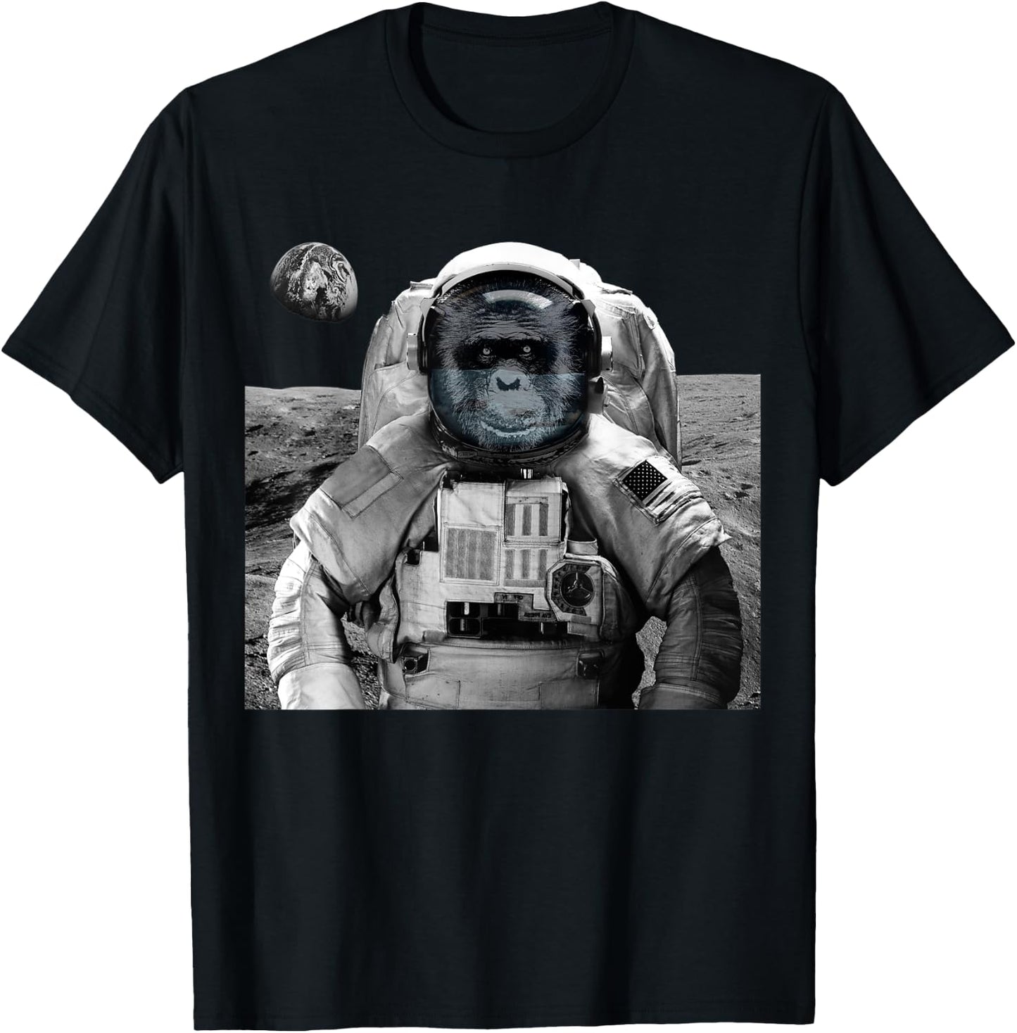 Monkey Astronaut Ape Space Travel Chimpanzee Astronaut T-Shirt - T-Shirt | Black