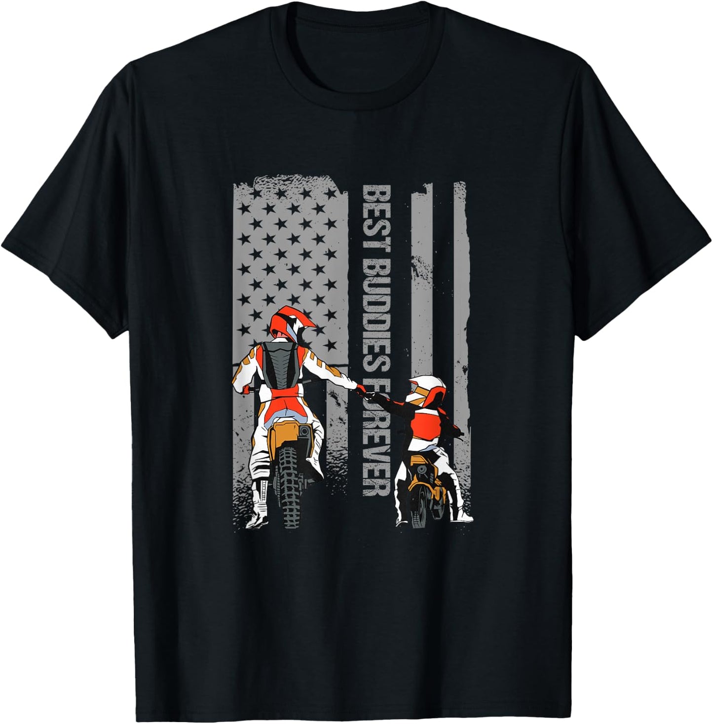 Motocross Dirt Bike Fathers Day Best Dad American Flag Gift Men T-Shirt - T-Shirt | Black