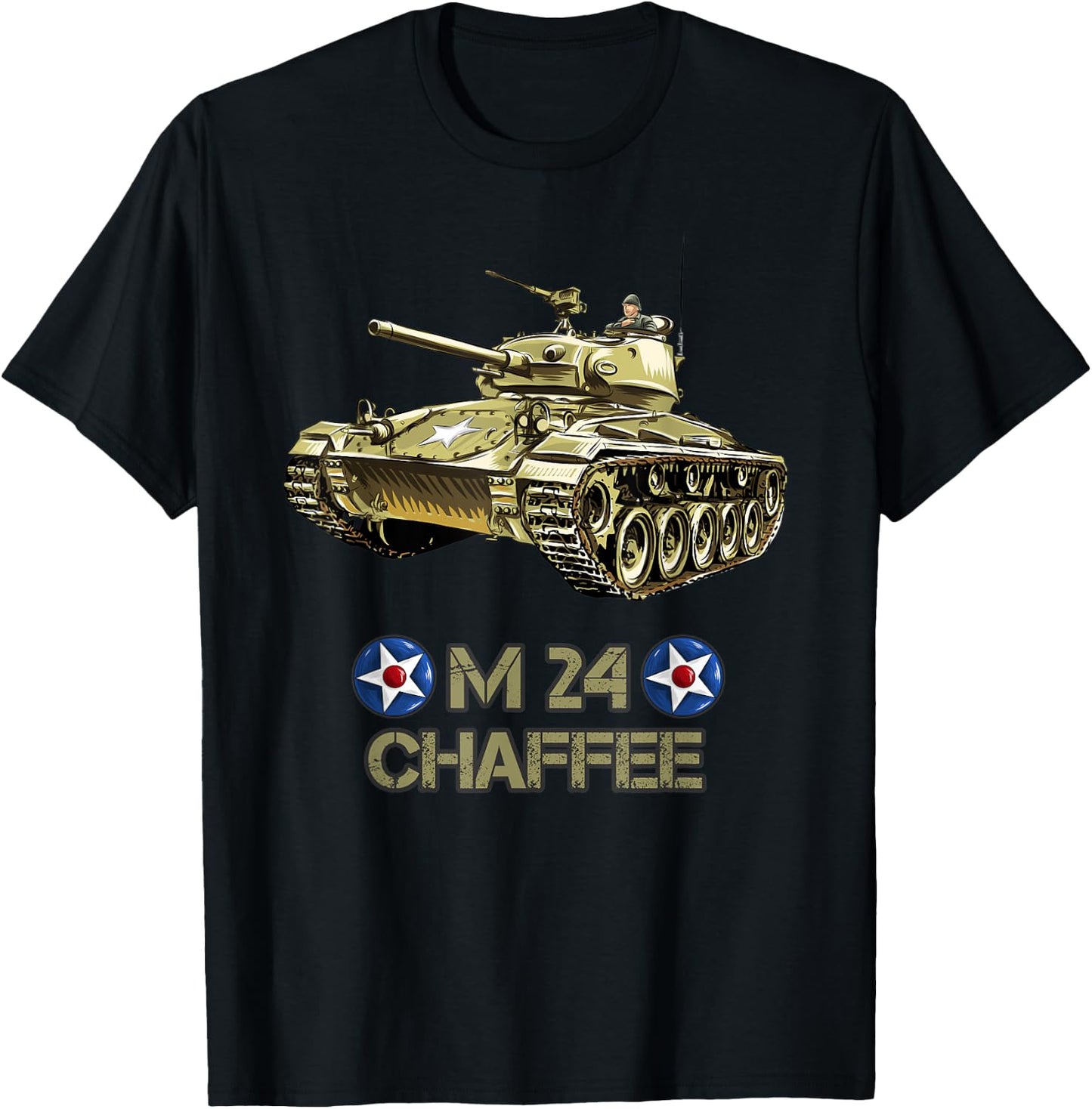 World War 2 American Tank M24 Chaffee Light Tank T-Shirt - T-Shirt | Black