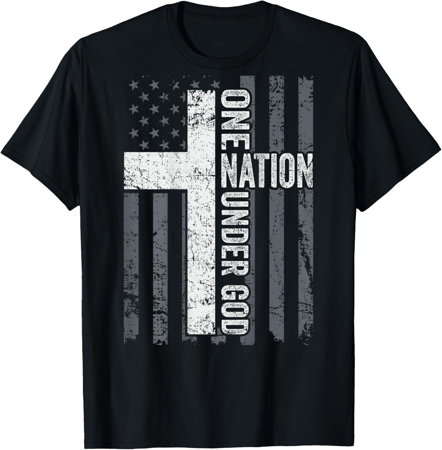 ONE NATION UNDER GOD - Christian Worship Cross Flag -ON BACK T-Shirt - T-Shirt | Black