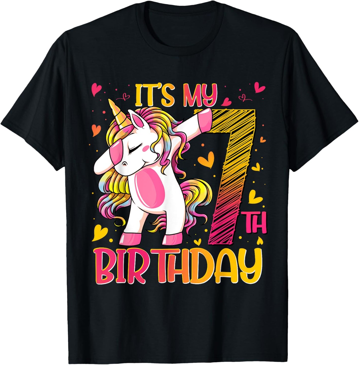 7 Year Old Unicorn Dabbing 7th Birthday Girl Unicorn Party T-Shirt - T-Shirt | Black