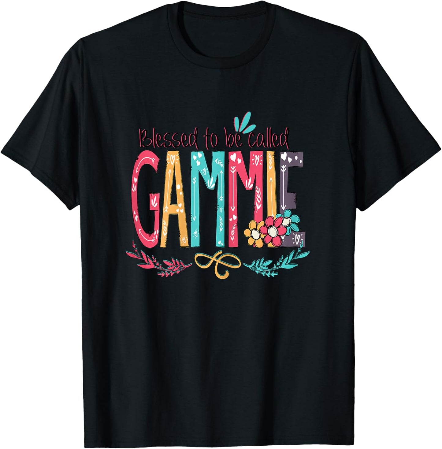 Blessed to be called Gammie Colorful Grandma Christmas Women T-Shirt - T-Shirt | Black