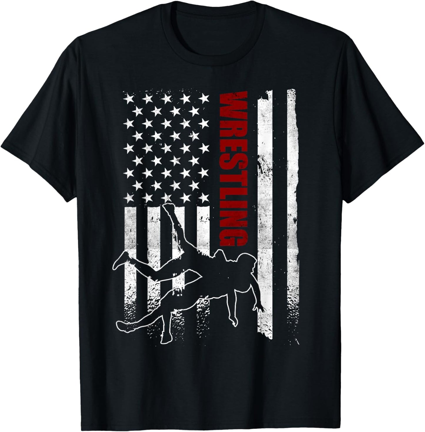 Retro American Wrestling Apparel US Flag Wrestling T-Shirt - T-Shirt | Black