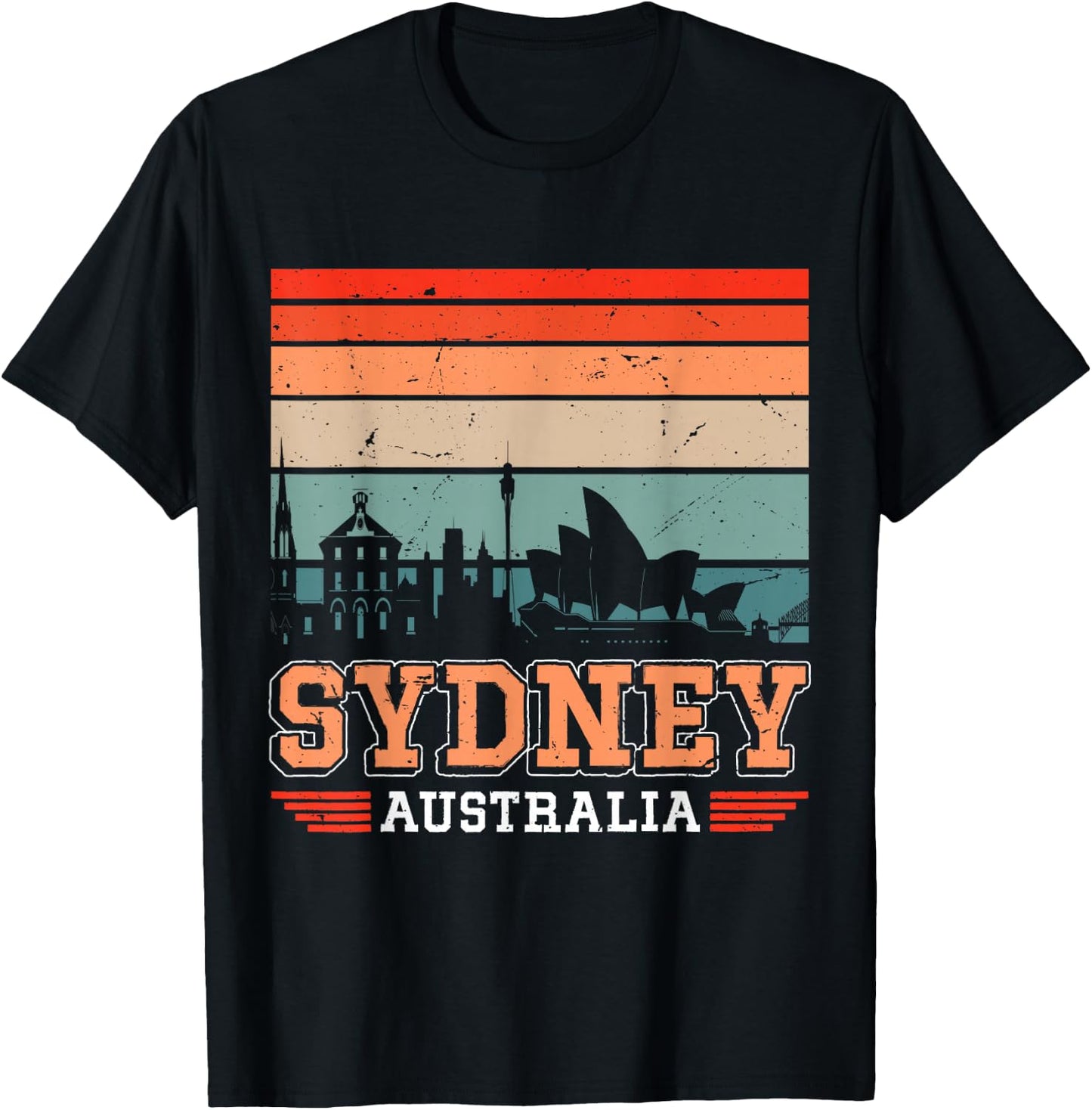 Sydney Australia Retro Vintage Sunset Skyline Sydney T-Shirt - T-Shirt | Black