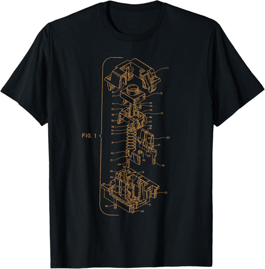 Click Clack Threads Mechanical Keyboard Key Patent Design Drawing T-Shirt - T-Shirt | Black
