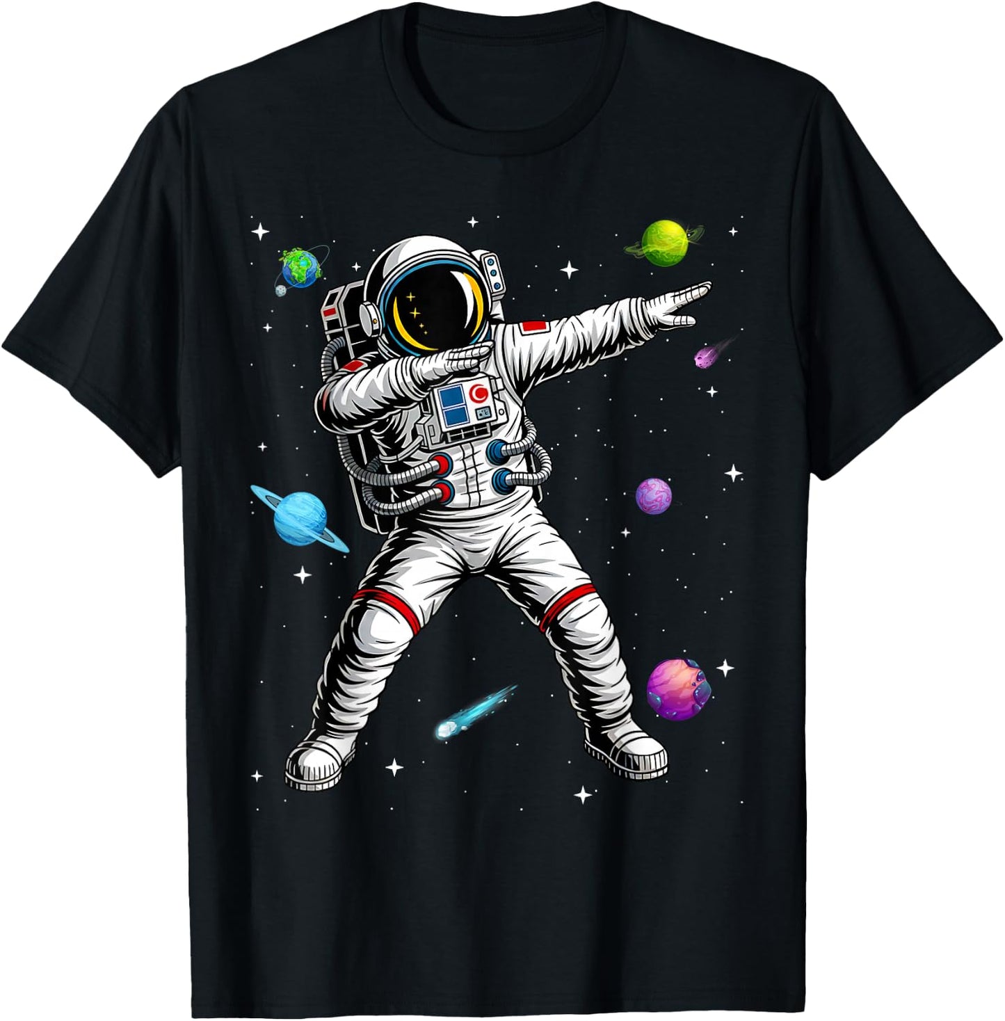 Astronaut Dabbing Planets Science Space T-Shirt - T-Shirt | Black