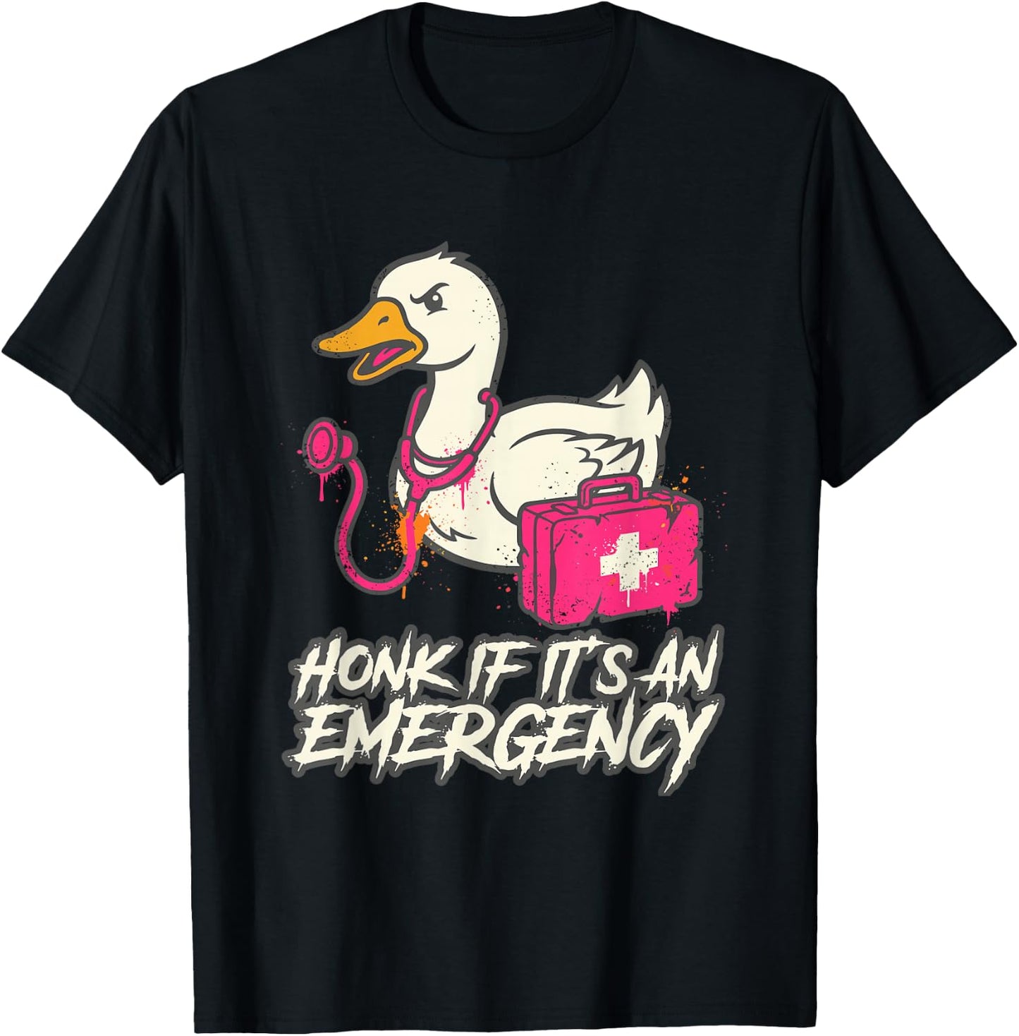 Funny Honk If Its an Emergency Duck Nurse T-Shirt - T-Shirt | Black