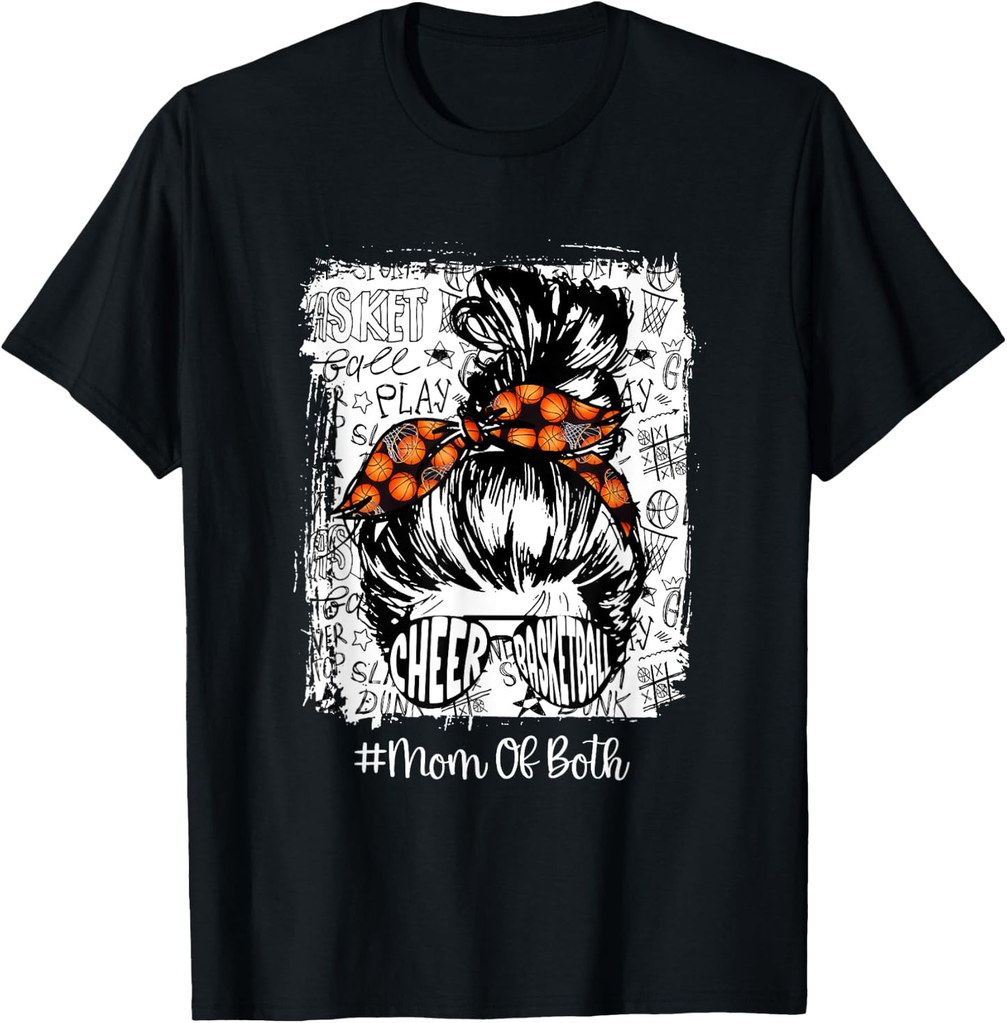 Funny Cheer And Basketball Mom Of Both Mom Bun Hair T-Shirt - T-Shirt | Black