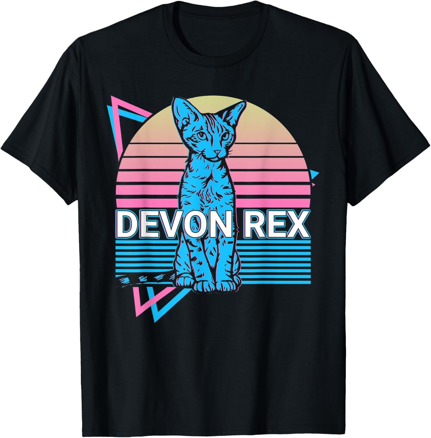 Devon Rex Cat Retro T-Shirt - T-Shirt | Black