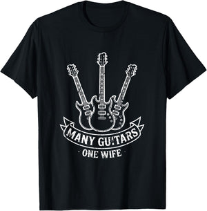 Funny Many Guitars One Wife Married Guitarist T-Shirt - T-Shirt | Black