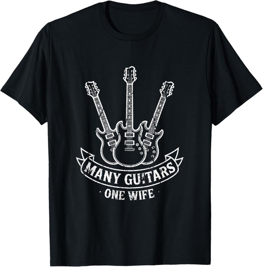 Funny Many Guitars One Wife Married Guitarist T-Shirt - T-Shirt | Black