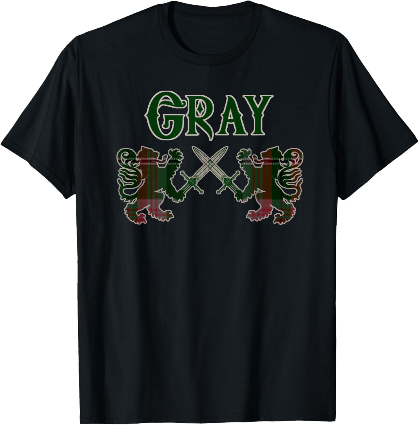 Clan Gray Scottish Family Kilt Tartan Lion T-Shirt - T-Shirt | Black