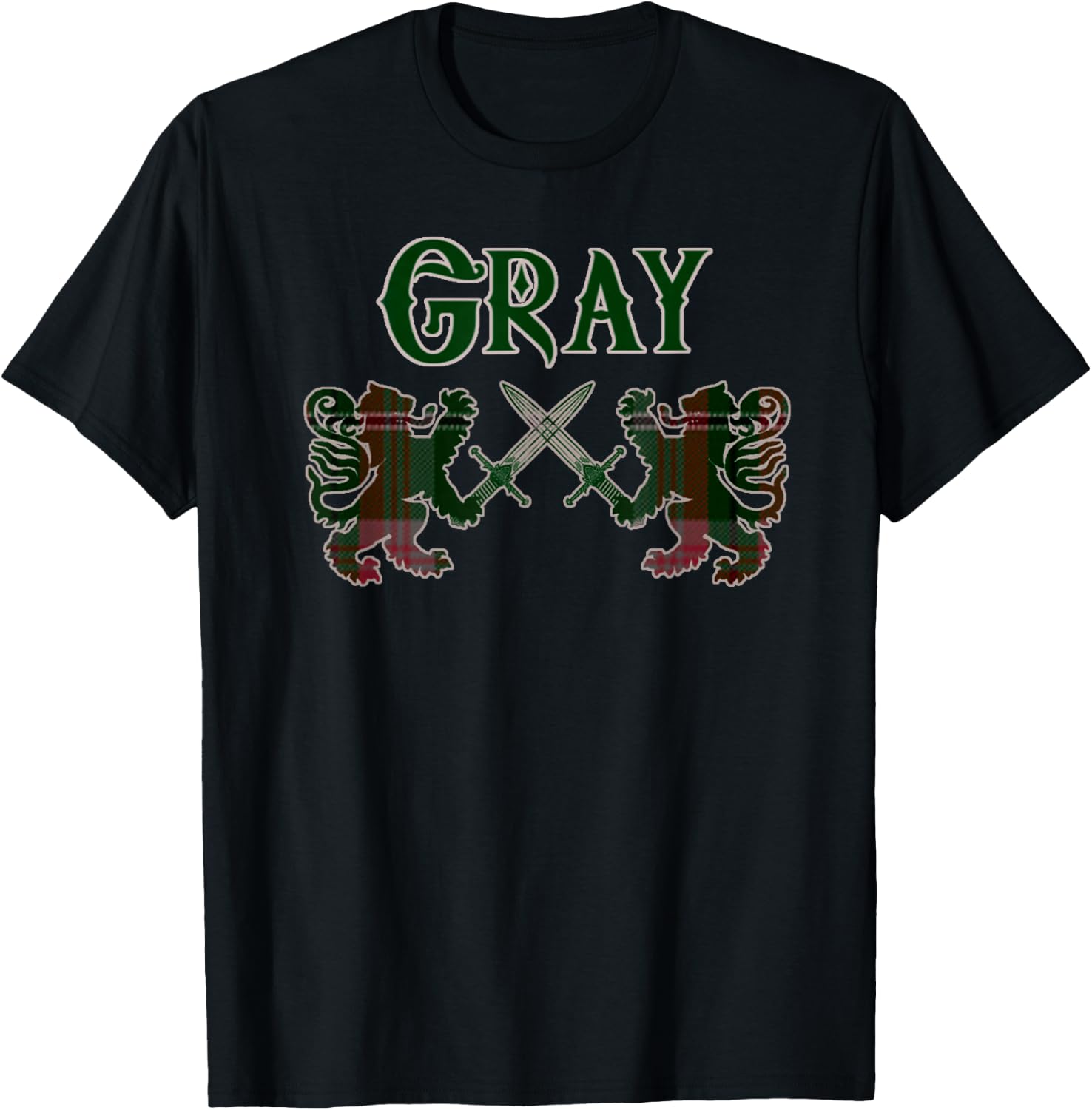 Clan Gray Scottish Family Kilt Tartan Lion T-Shirt - T-Shirt | Black