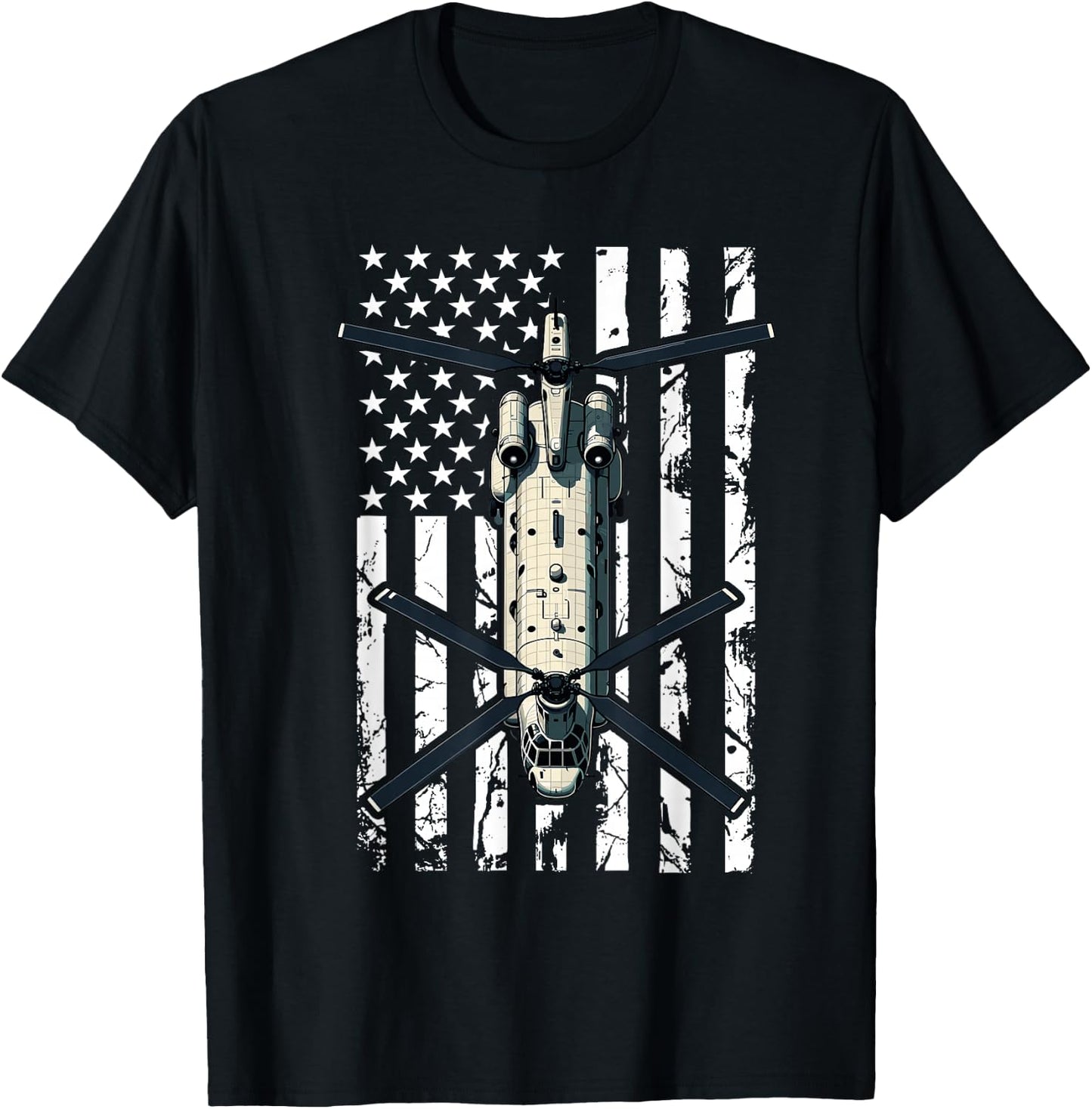 CH 47 Chinook Helicopter Pilot USA Flag Retired Veteran T-Shirt - T-Shirt | Black