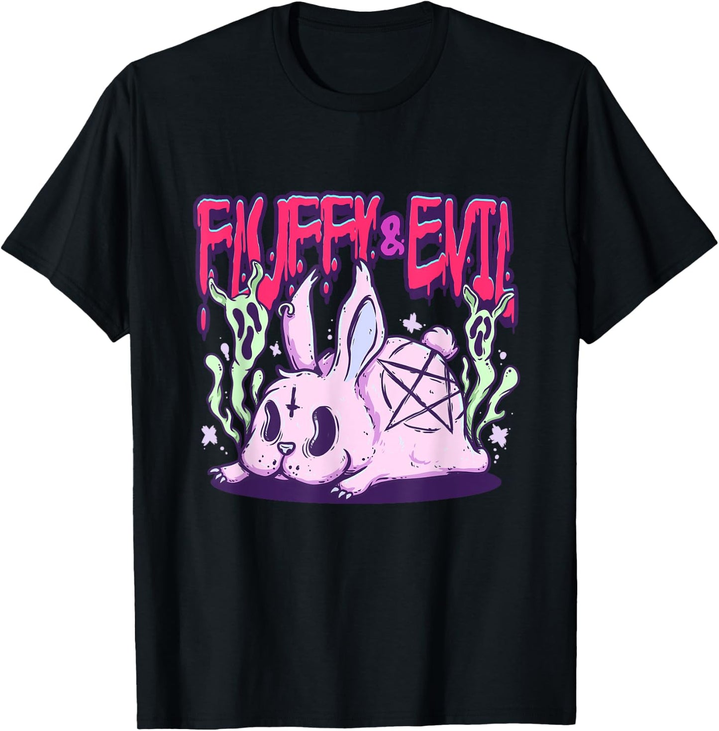 Fluffy & Evil Pastel Goth Rabbit Voodoo Satanic Bunny T-Shirt - T-Shirt | Black