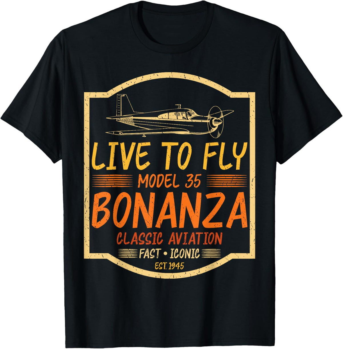Vintage Airplane Shirt Airplane Bonanza Live To Fly Model T-Shirt - T-Shirt | Black