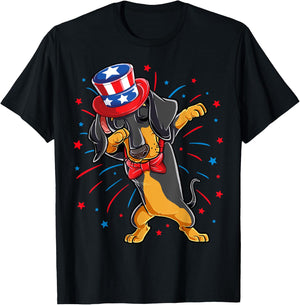 Dabbing Dachshund 4th of July T shirt Men USA American Flag T-Shirt - T-Shirt | Black