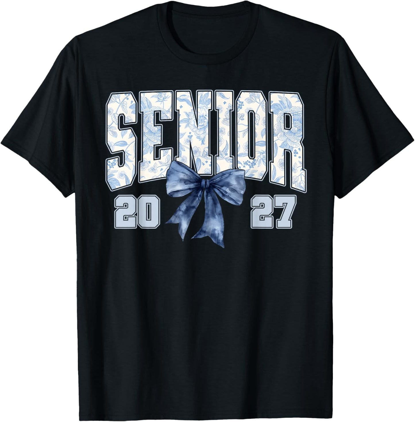 Senior 2027 Blue Floral Coquette Graduation Girl T-Shirt - T-Shirt | Black
