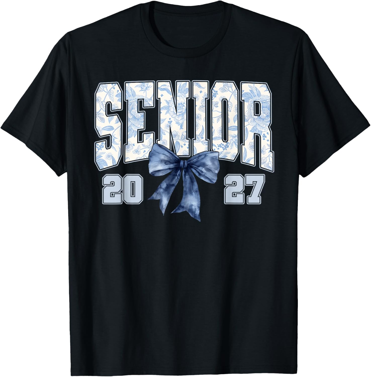 Senior 2027 Blue Floral Coquette Graduation Girl T-Shirt - T-Shirt | Black