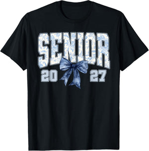 Senior 2027 Blue Floral Coquette Graduation Girl T-Shirt - T-Shirt | Black