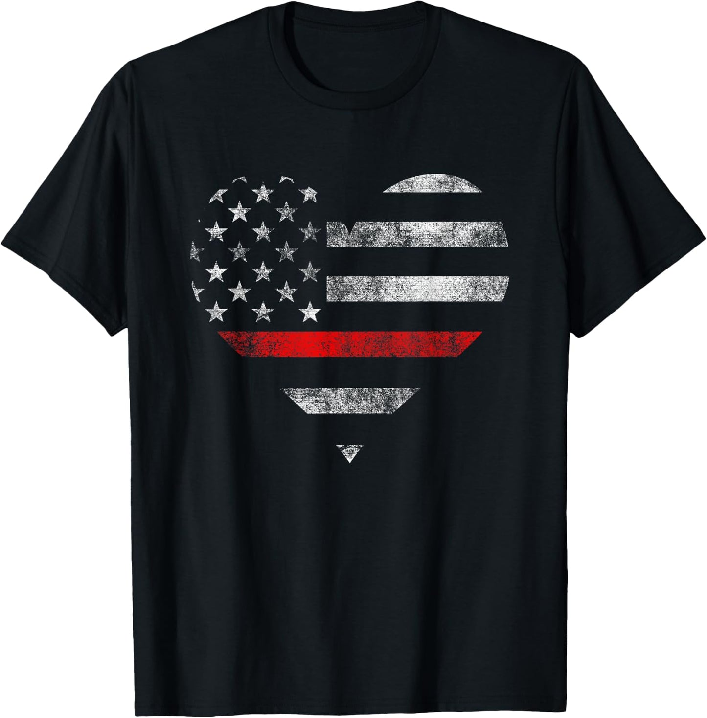 Firefighter Wife Heart Flag The Thin Red Line Family T-Shirt - T-Shirt | Black