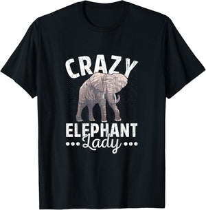 Crazy Elephant Lady Funny Elephants Lover Graphic T-Shirt - T-Shirt | Black