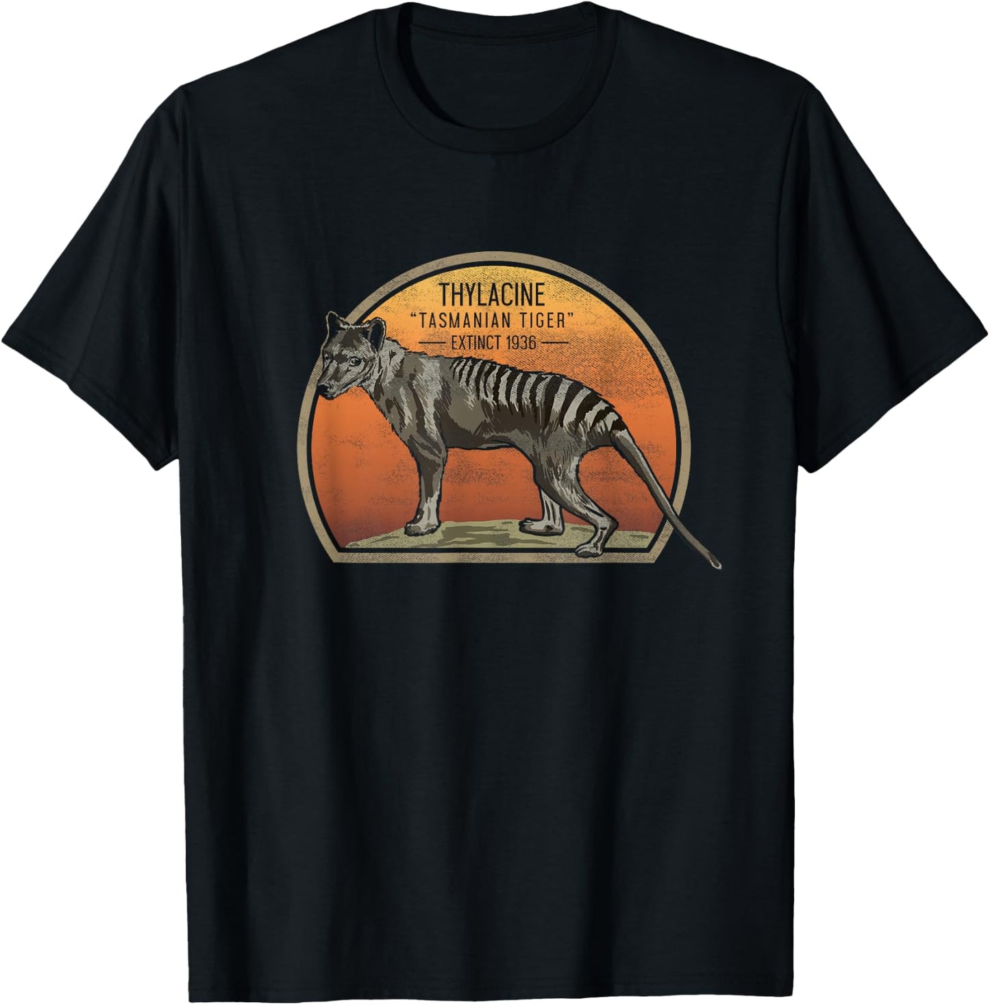 Tasmanian Tiger Tylacine Wolf Australian Extinct Art Picture T-Shirt - T-Shirt | Black