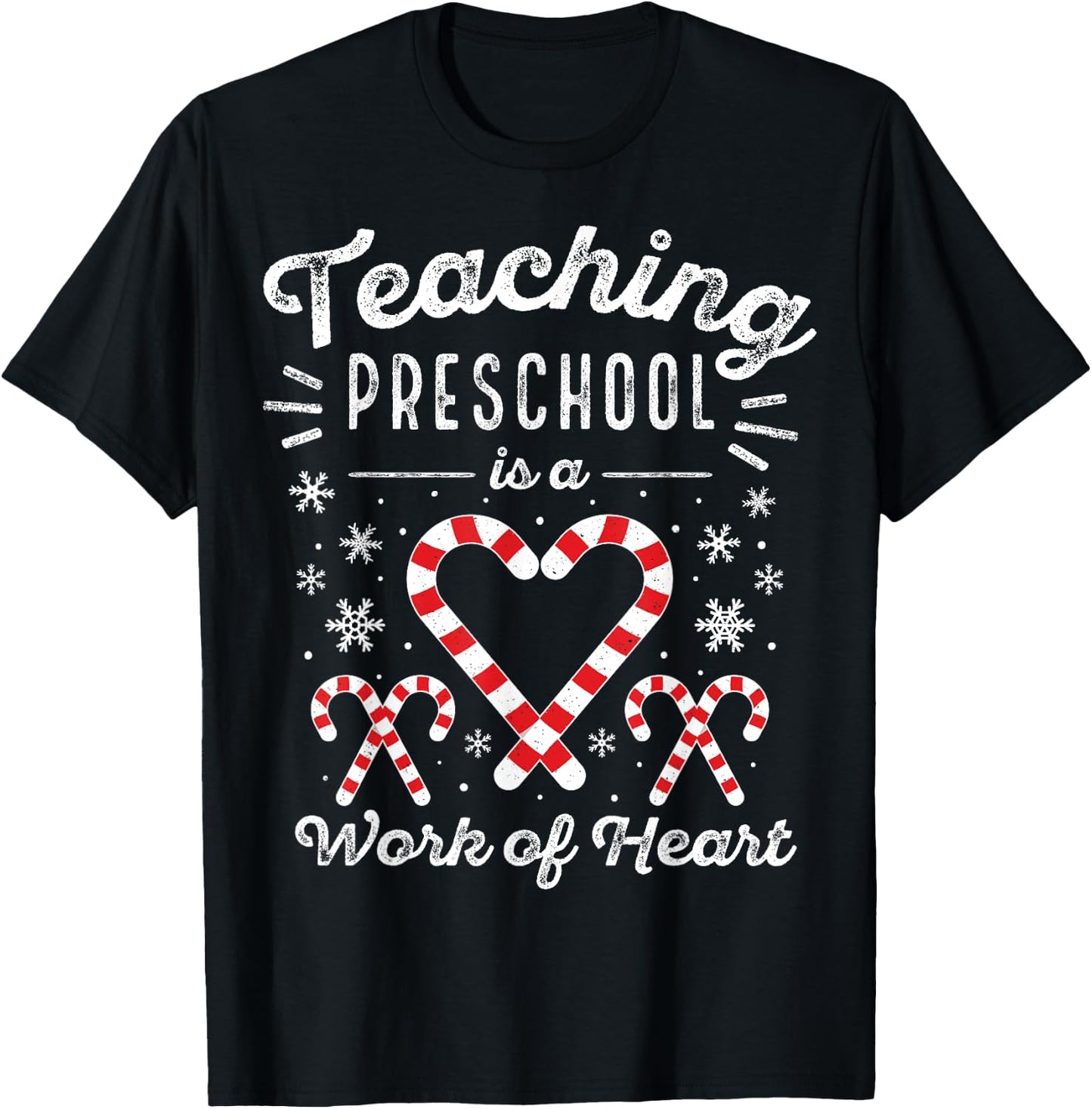 Christmas Candy Cane Work of Heart Pre-K & Preschool Teacher Women Kids T-Shirt - T-Shirt | Black