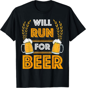 Will Run For Beer Funny Running T-Shirt - T-Shirt | Black