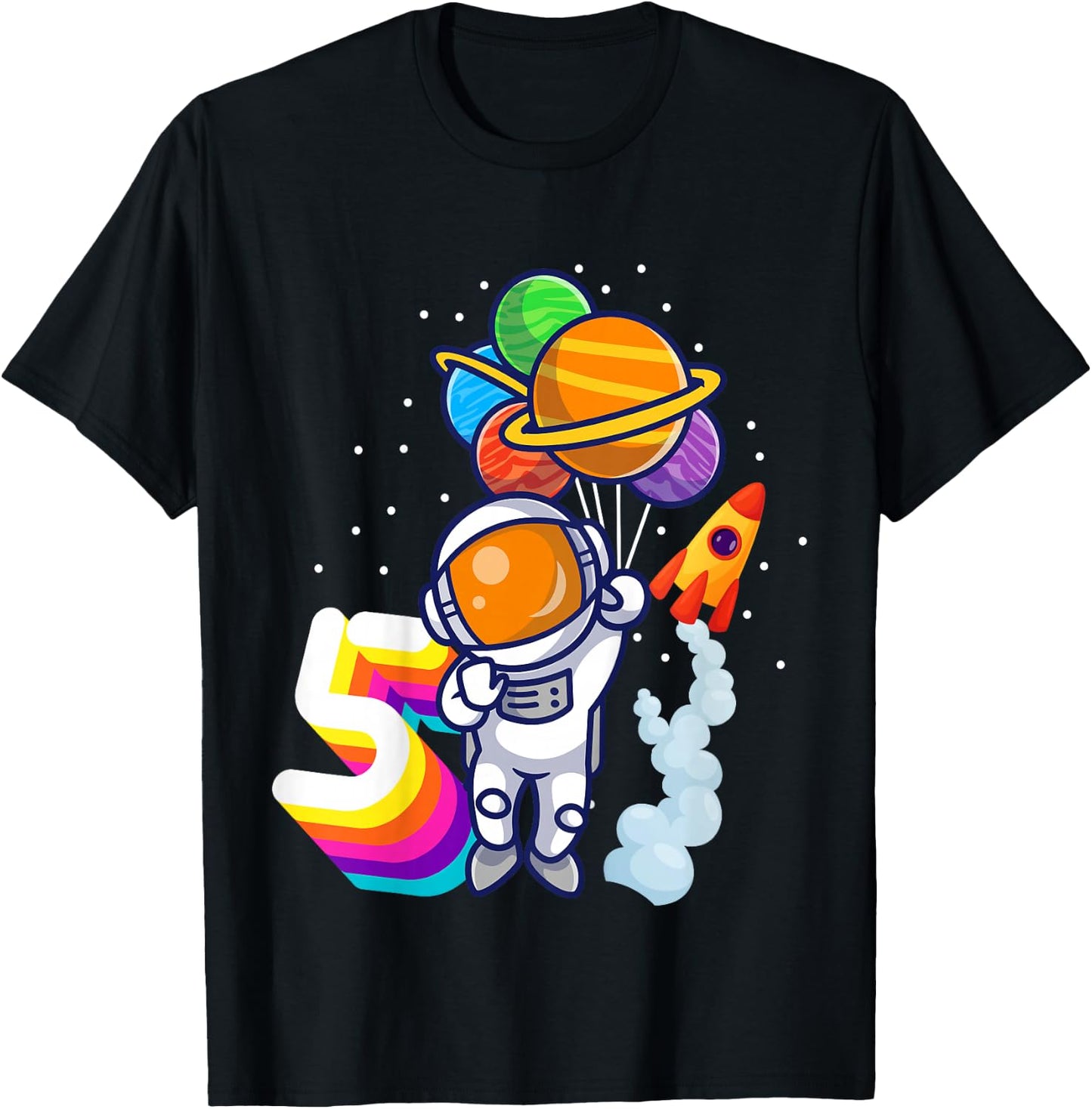 5th Birthday Boy Astronaut 5 Years Space Travel Space T-Shirt - T-Shirt | Black