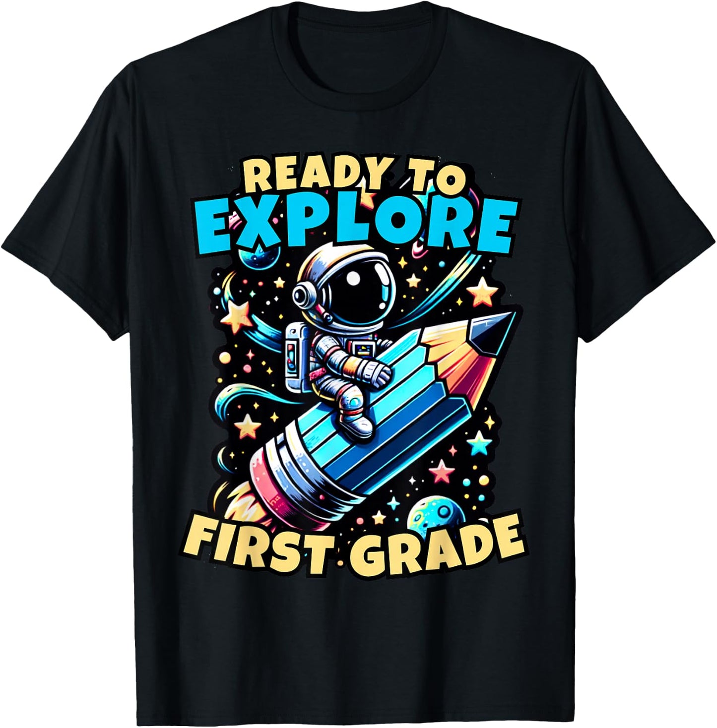 Ready to Explore 1st Grade Kids Astronaut Back to School T-Shirt - T-Shirt | Black