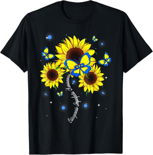 Osteogenesis Imperfecta Awareness Sunflower Butterfly Ribbon T-Shirt - T-Shirt | Black