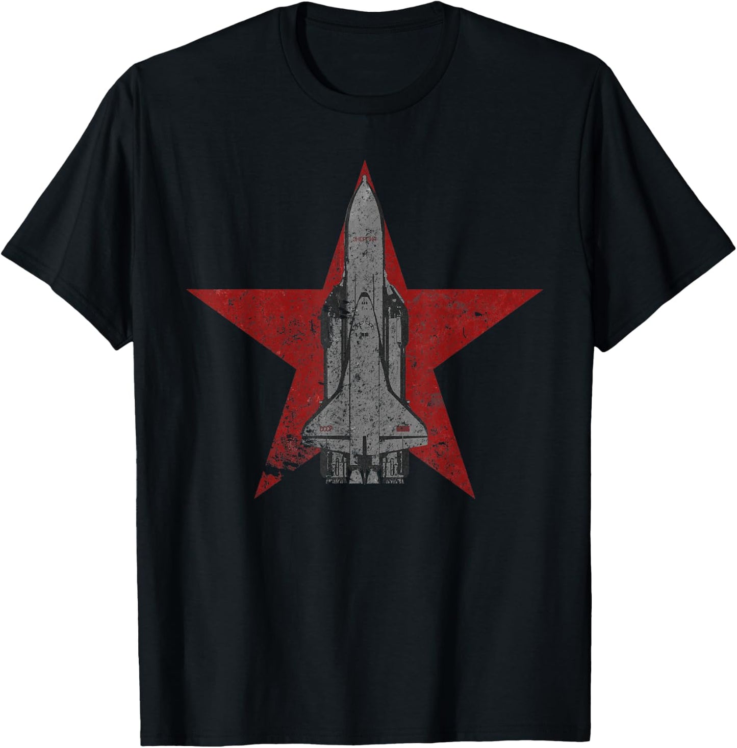 Buran Soviet Spacecraft Vintage Red Star Space T-Shirt - T-Shirt | Black