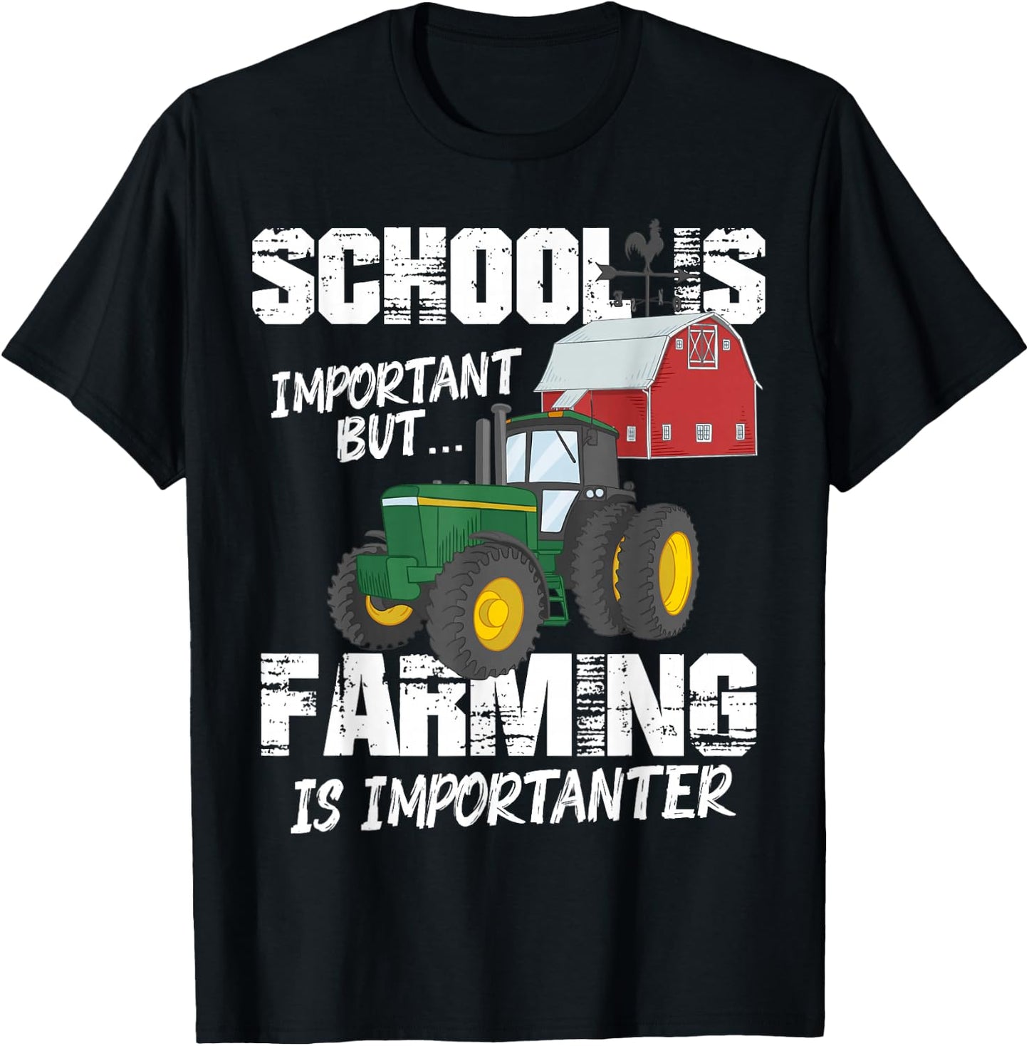 School Is Important But Farming Is Importanter Vintage Farm T-Shirt - T-Shirt | Black