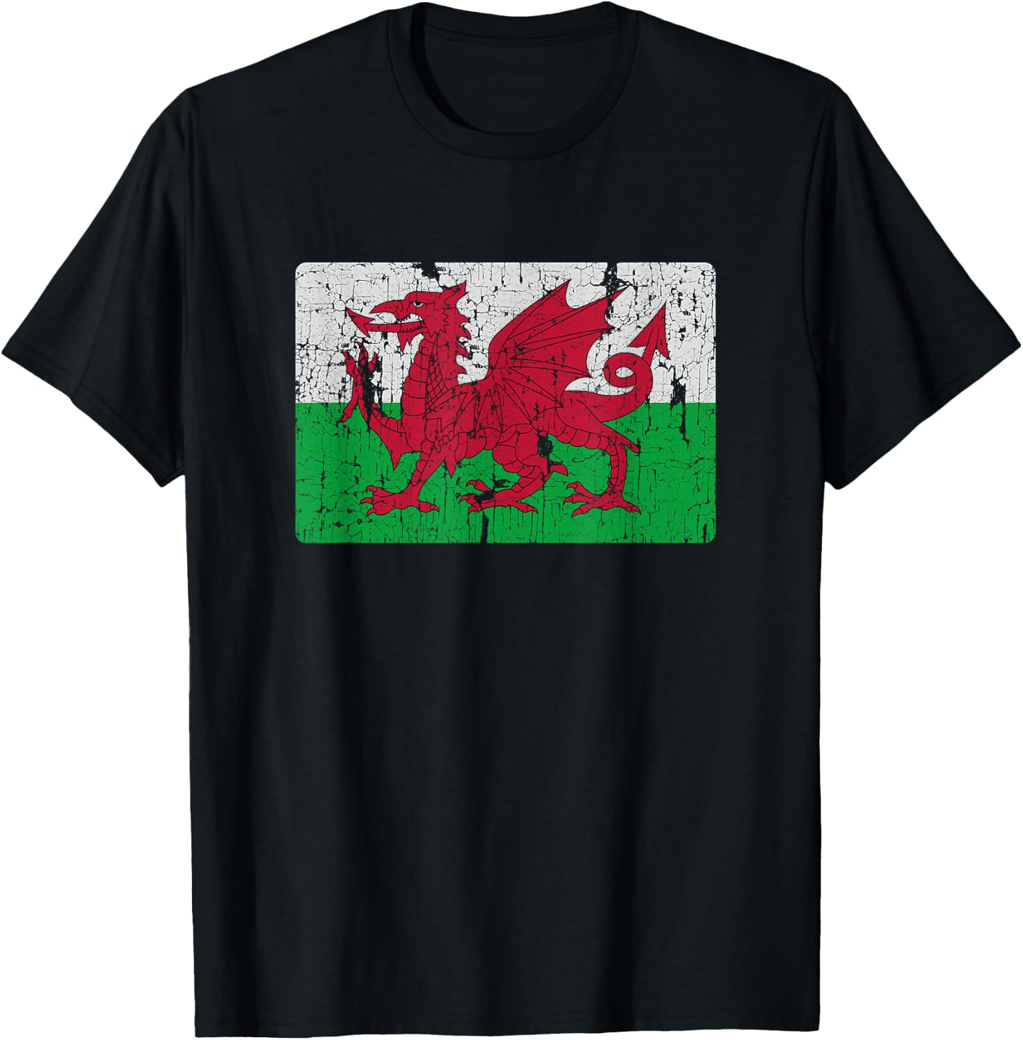 Vintage Welsh Flag Of Wales Souvenir T-Shirt - T-Shirt | Black