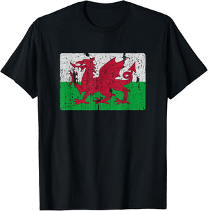 Vintage Welsh Flag Of Wales Souvenir T-Shirt - T-Shirt | Black