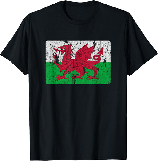 Vintage Welsh Flag Of Wales Souvenir T-Shirt - T-Shirt | Black