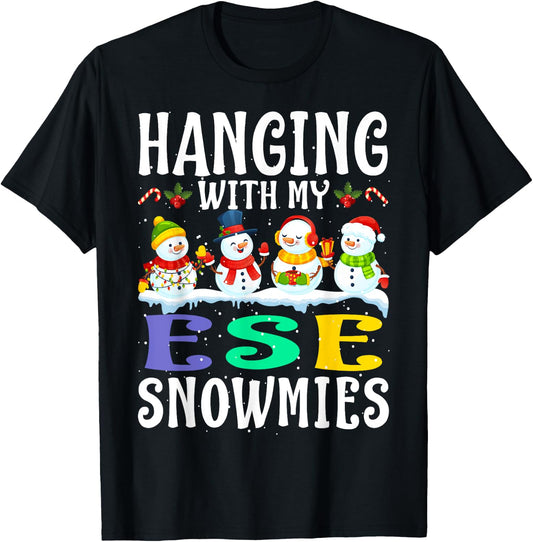 Hanging With My Ese Snowmies Teacher Christmas Gift Men Women Kids T-Shirt - T-Shirt | Black