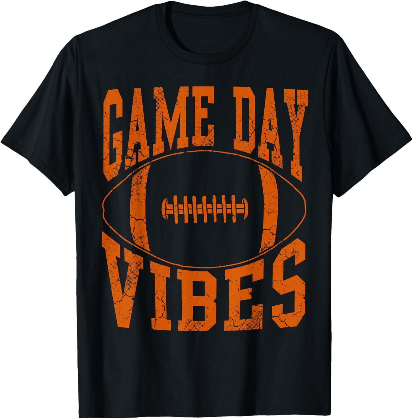 Game Day Vibes Orange Football Vintage Distressed T-Shirt - T-Shirt | Black