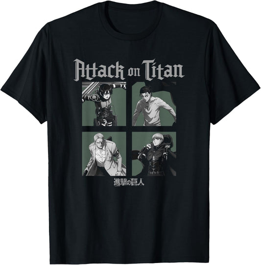 Attack on Titan Season 4 Character Portrait Squares Anime T-Shirt - T-Shirt | Black