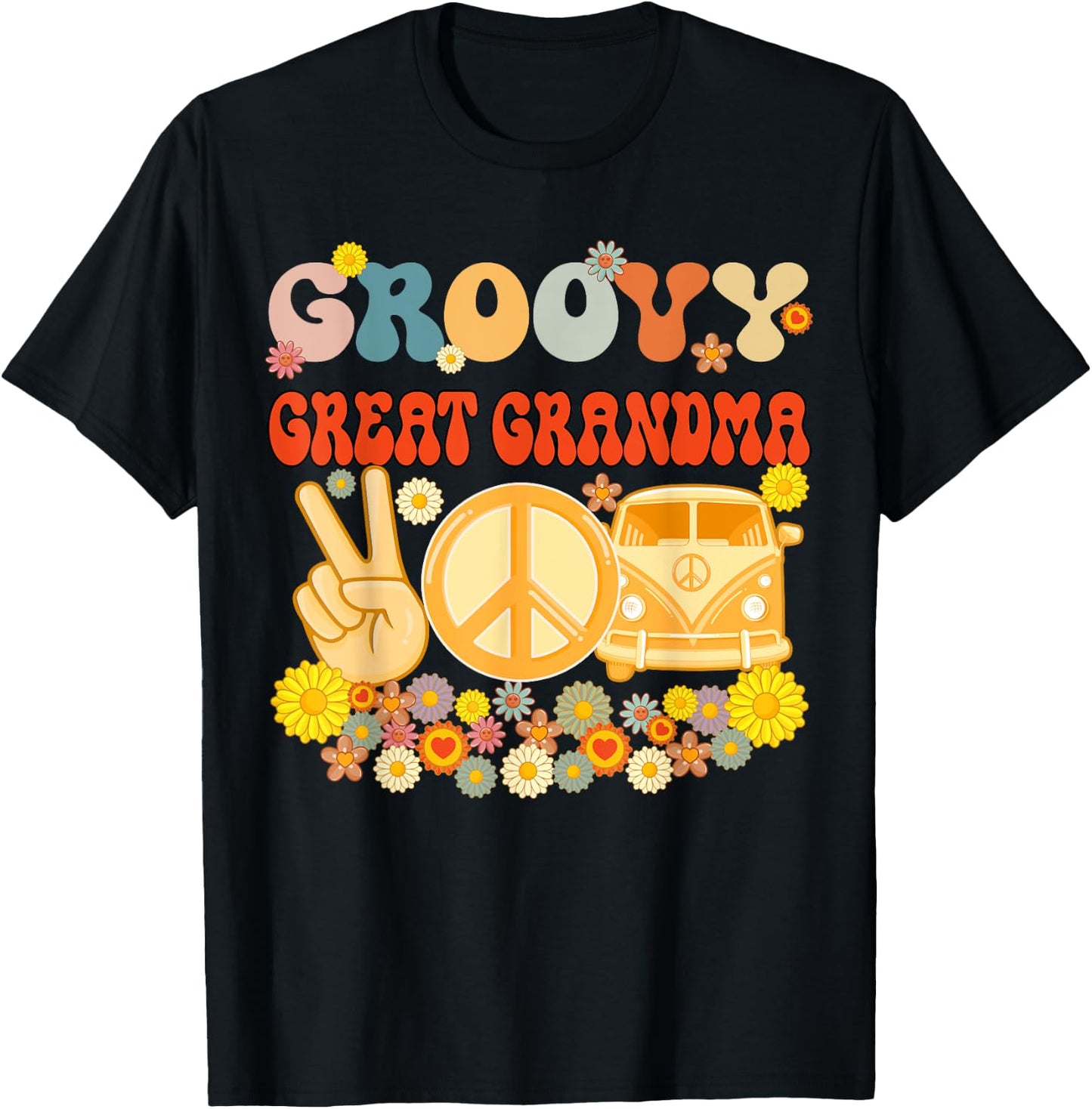 Groovy Great Grandma Retro Matching Family Baby Shower T-Shirt - T-Shirt | Black