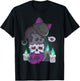 Asexual Pride Cute Black Cat on Skulls Kawaii Goth Aesthetic T-Shirt - T-Shirt | Black