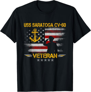 USS Saratoga CV-60 Aircraft Carrier Veteran Flag Vintage T-Shirt - T-Shirt | Black